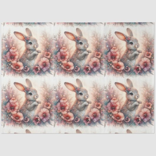 Waterverf Floral Easter Rabbit Decoupage Tissuepapier (Voorkant)