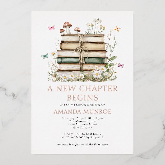 Waterverf Floral Een nieuw Chapter Baby shower Folie Uitnodiging (Voorkant)