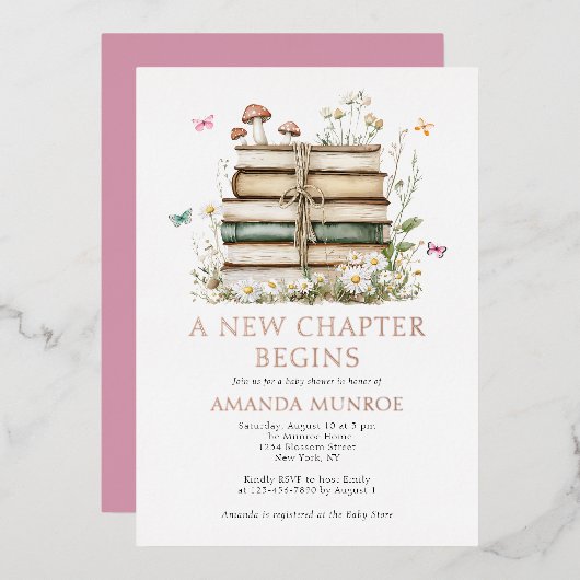 Waterverf Floral Een nieuw Chapter Baby shower Folie Uitnodiging (Voorkant / Achterkant)