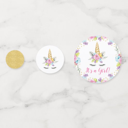 Waterverf Floral Eenhoorn Het is een Meisje Baby s Confetti (Voorkanten)