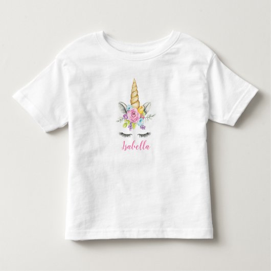 Waterverf Floral Eenhoorn Verjaardag gepersonalise Kinder Shirts (Voorkant)