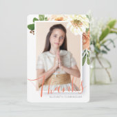 Waterverf Floral Eerste Communie Dank u kaart (Staand voorkant)