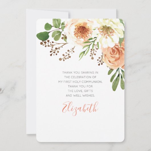 Waterverf Floral Eerste Communie Dank u kaart (Achterkant)