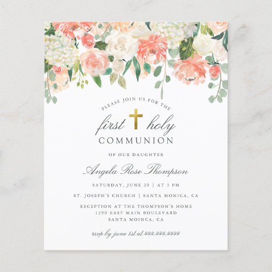 Waterverf Floral eerste Heilige Communie (Voorkant)