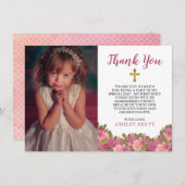 Waterverf Floral Eerste Heilige Communie Hartelijk Bedankkaart (Voorkant / Achterkant)