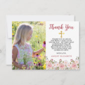 Waterverf Floral eerste mededeling Roze Rozen  Bedankkaart (Voorkant)