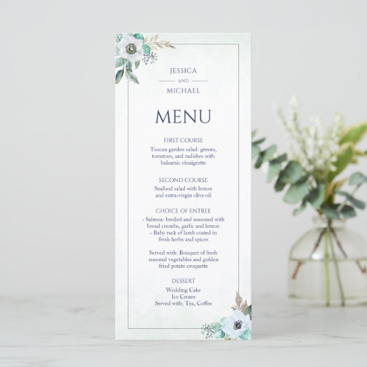 Waterverf Floral Elegant Anemone Bouquet Wedding Menu (Staand voorkant)