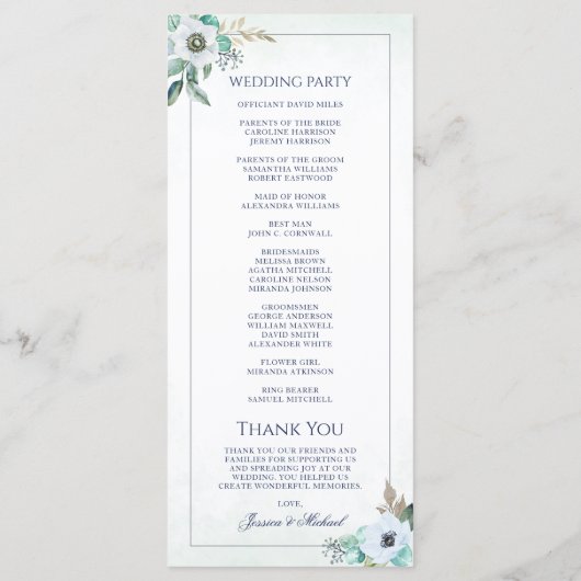 Waterverf Floral Elegant Anemone Bouquet Wedding Programmakaart (Achterkant)