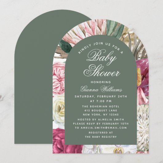 Waterverf Floral Elegant Baby shower Kaart (Voorkant / Achterkant)
