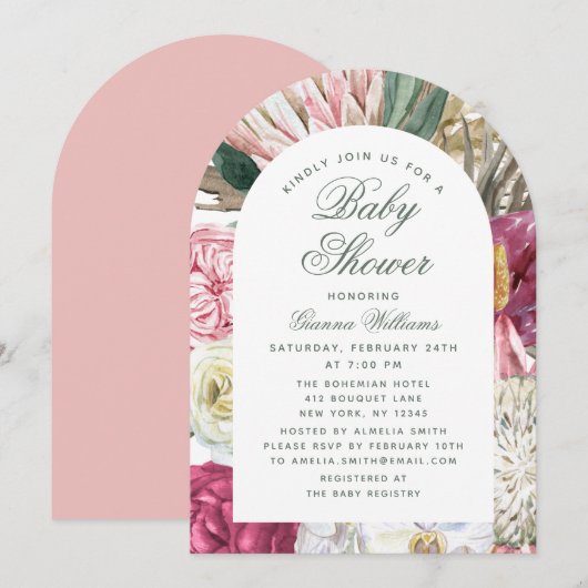 Waterverf Floral Elegant Baby shower Kaart (Voorkant / Achterkant)
