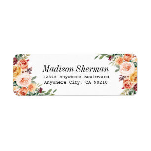 Waterverf Floral Elegant Blush Burgundy Wedding Etiket