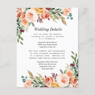 Waterverf Floral Elegant Blush Burgundy Wedding Informatiekaartje
