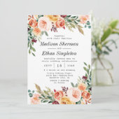 Waterverf Floral Elegant Blush Burgundy Wedding Kaart (Staand voorkant)