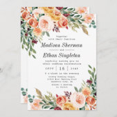 Waterverf Floral Elegant Blush Burgundy Wedding Kaart (Voorkant / Achterkant)