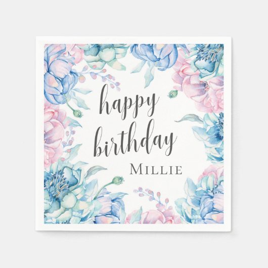 Waterverf Floral Elegant Boerderij Happy Birthday Servet (Voorkant)