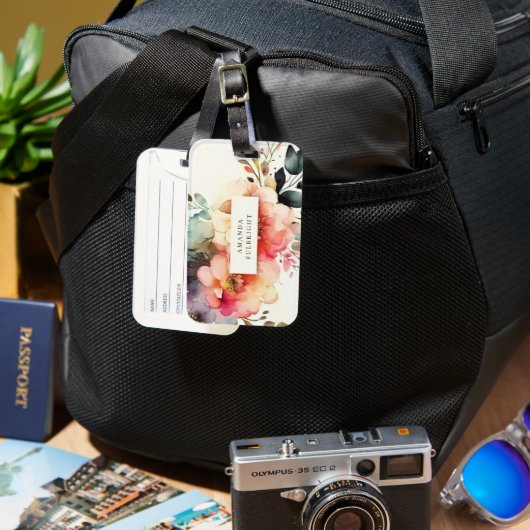 Waterverf Floral Elegant Botanical Personalized Bagagelabel (Voorkant & Achterkant)