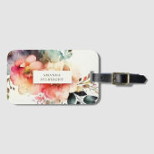 Waterverf Floral Elegant Botanical Personalized Bagagelabel (Voorkant (horizontaal))
