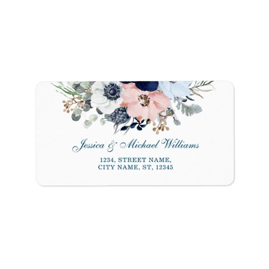 Waterverf Floral Elegant Bouquet Blue Anemone Etiket (Voorkant)