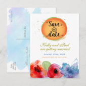 Waterverf Floral Elegant Colorful Save the Date Aankondigingskaart (Voorkant / Achterkant)