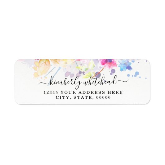 Waterverf Floral Elegant Pastel Etiket (Voorkant)