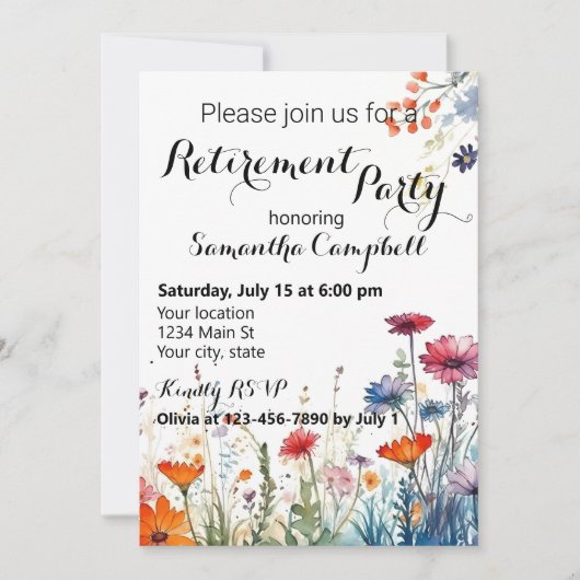 Waterverf Floral Elegant Pensioenfeest Kaart (Voorkant)