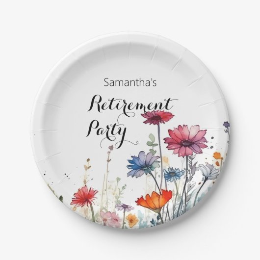 Waterverf Floral Elegant Pensioenfeest Papieren Bordje (Voorkant)