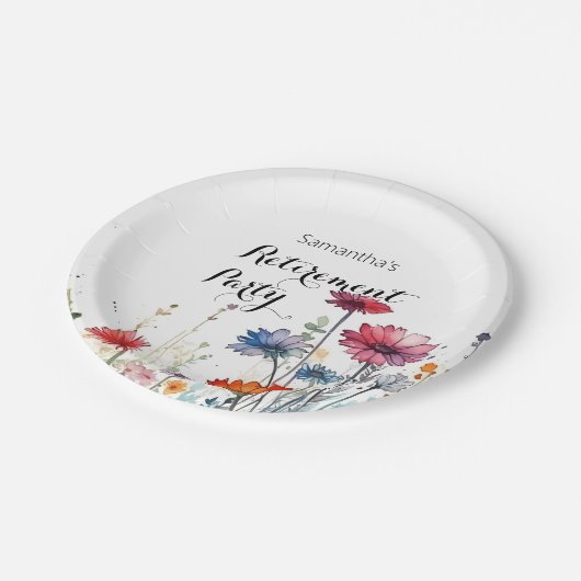 Waterverf Floral Elegant Pensioenfeest Papieren Bordje (Gekanteld)