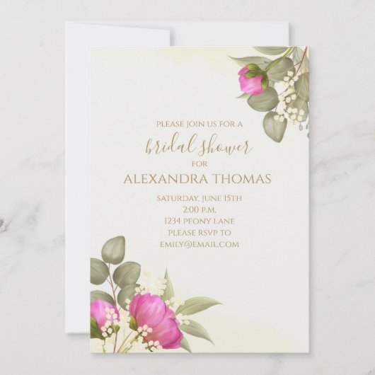 Waterverf Floral Elegant Peony Vrijgezellenfeest Kaart (Voorkant)