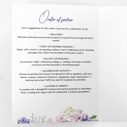 Waterverf Floral Elegant Script 3-foto begrafenis Drieluik Programma (Binnenzijde eerst)