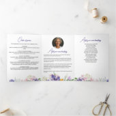 Waterverf Floral Elegant Script 3-foto begrafenis Drieluik Programma (Binnen)