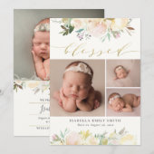 Waterverf Floral Elegant Script Calligraphy Birth Aankondiging (Voorkant / Achterkant)