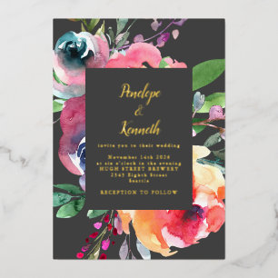 Waterverf Floral Elegant Script Lux Wedding Gold Folie Uitnodiging