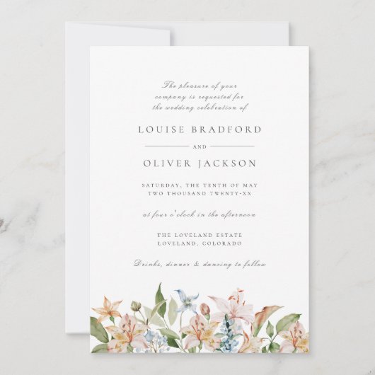 Waterverf Floral Elegant Script Wedding Kaart (Voorkant)