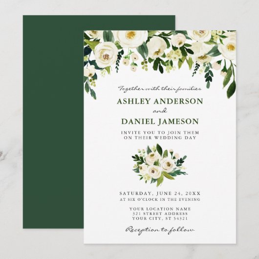 Waterverf Floral Elegant Wedding Green Kaart (Voorkant / Achterkant)