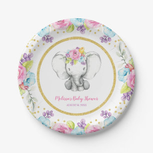 Waterverf Floral Elephant Baby shower Papieren Bordje