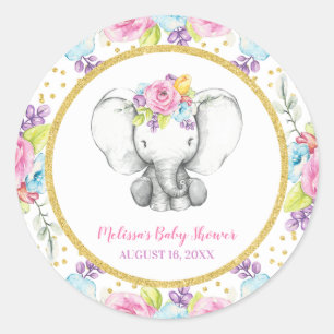 Waterverf Floral Elephant Baby shower Ronde Sticker
