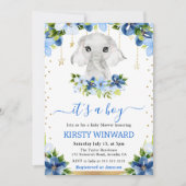 Waterverf Floral Elephant Boy Baby shower Kaart (Voorkant)
