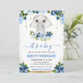Waterverf Floral Elephant Boy Baby shower Kaart (Staand voorkant)