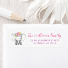 Waterverf Floral Elephant Return Address
