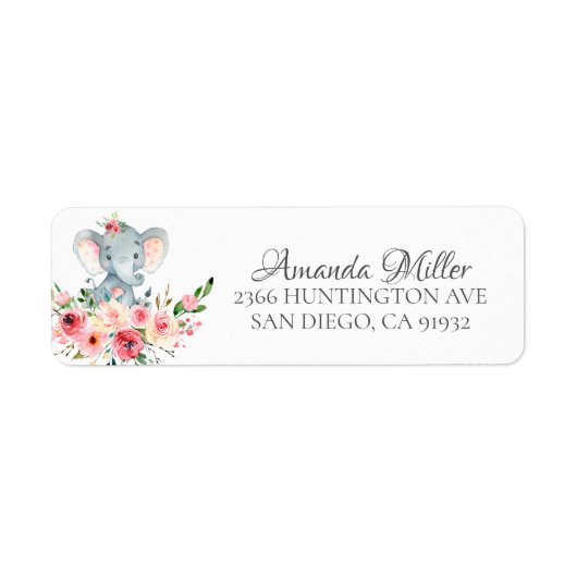 Waterverf Floral Elephant Return Address Label (Voorkant)