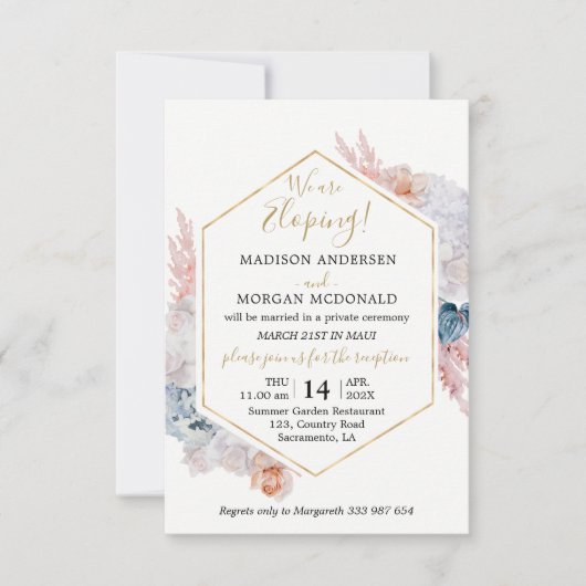 Waterverf floral Elopement Kaart (Voorkant)