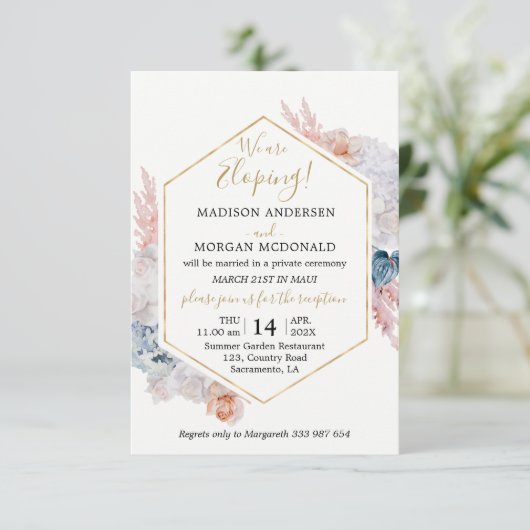 Waterverf floral Elopement Kaart (Staand voorkant)
