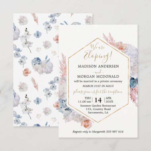 Waterverf floral Elopement Kaart (Voorkant / Achterkant)