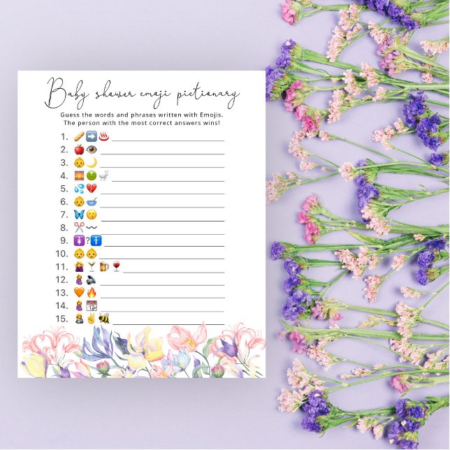 Waterverf floral Emoji afbeelding spel baby shower (Creator heeft geüpload)