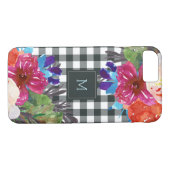 Waterverf Floral en Black Gingham met Monogram Case-Mate iPhone Case (Achterkant (Horizontaal))
