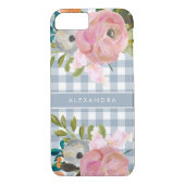 Waterverf Floral en Blue Gingham met naam Case-Mate iPhone Case (Achterkant)