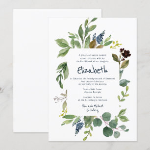 Waterverf Floral en Foliage Bat Mitzvah Kaart