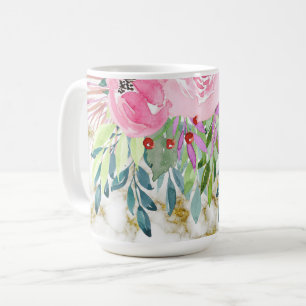 Waterverf Floral en Golden Marble Koffiemok