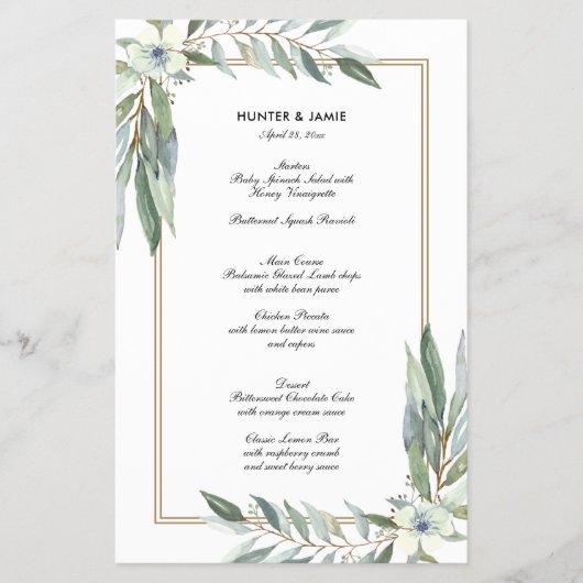 Waterverf Floral en Greens, menu Papier (Voorkant)