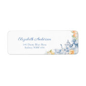 Waterverf Floral en Lemon Theepot Retouradres Etiket (Voorkant)